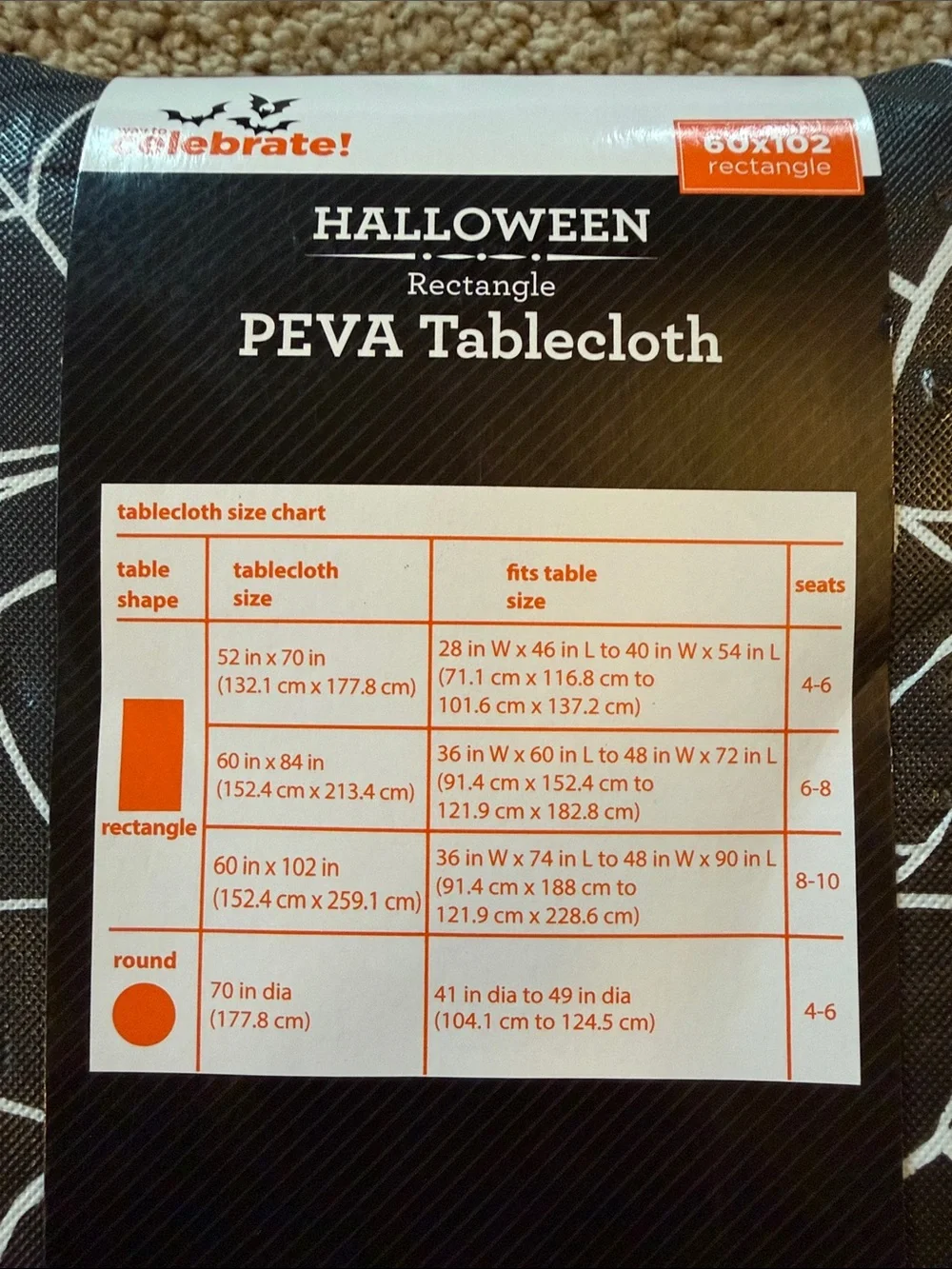 Halloween Spiderwb Pattern PEVA Tablecloth Rectangle 60x120 Black White